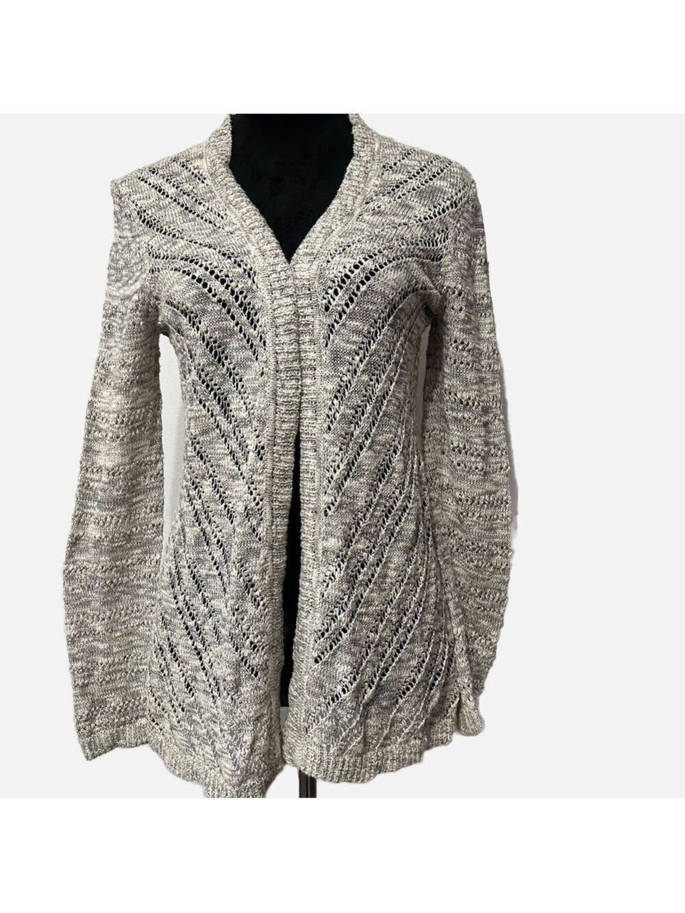 Peruvian Connection Sweater Open Cardigan Medium Women Pima Cotton Gray Cream